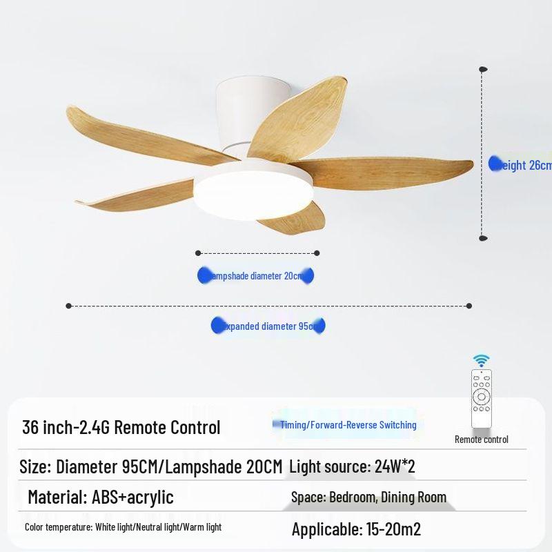 Five-Blade Ceiling Fan with Light, Silent & Variable Frequency for Living Room, Bedroom & Dining Room