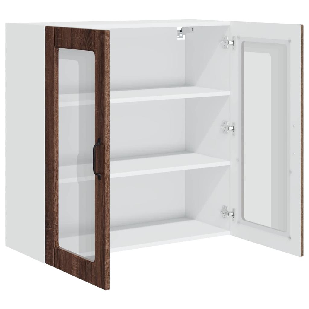 Wall Mounted Glass Cabinet PORTO Brown Oak Effect 80 x 31 x 80 cm