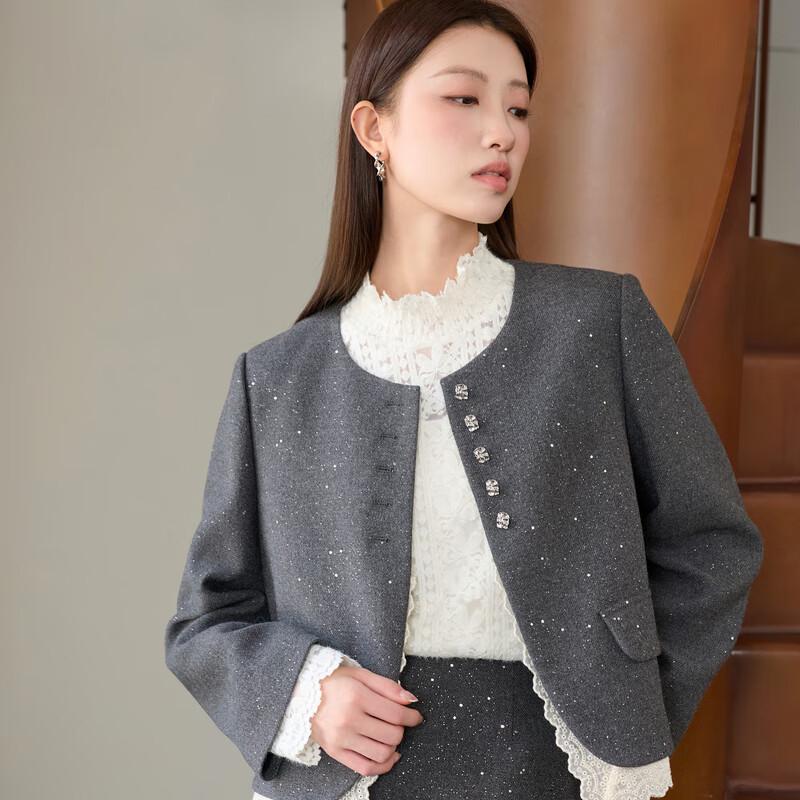 Sancai Damen Winter Kurzmantel aus Wollmischung Übergröße