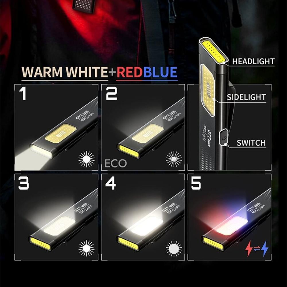 1-2 Pack Pocket-Sized Multi-Mode LED Flashlight USB-C Compact Camping Led Flashlight Bottom Magnetic Back Clip Design for Camping