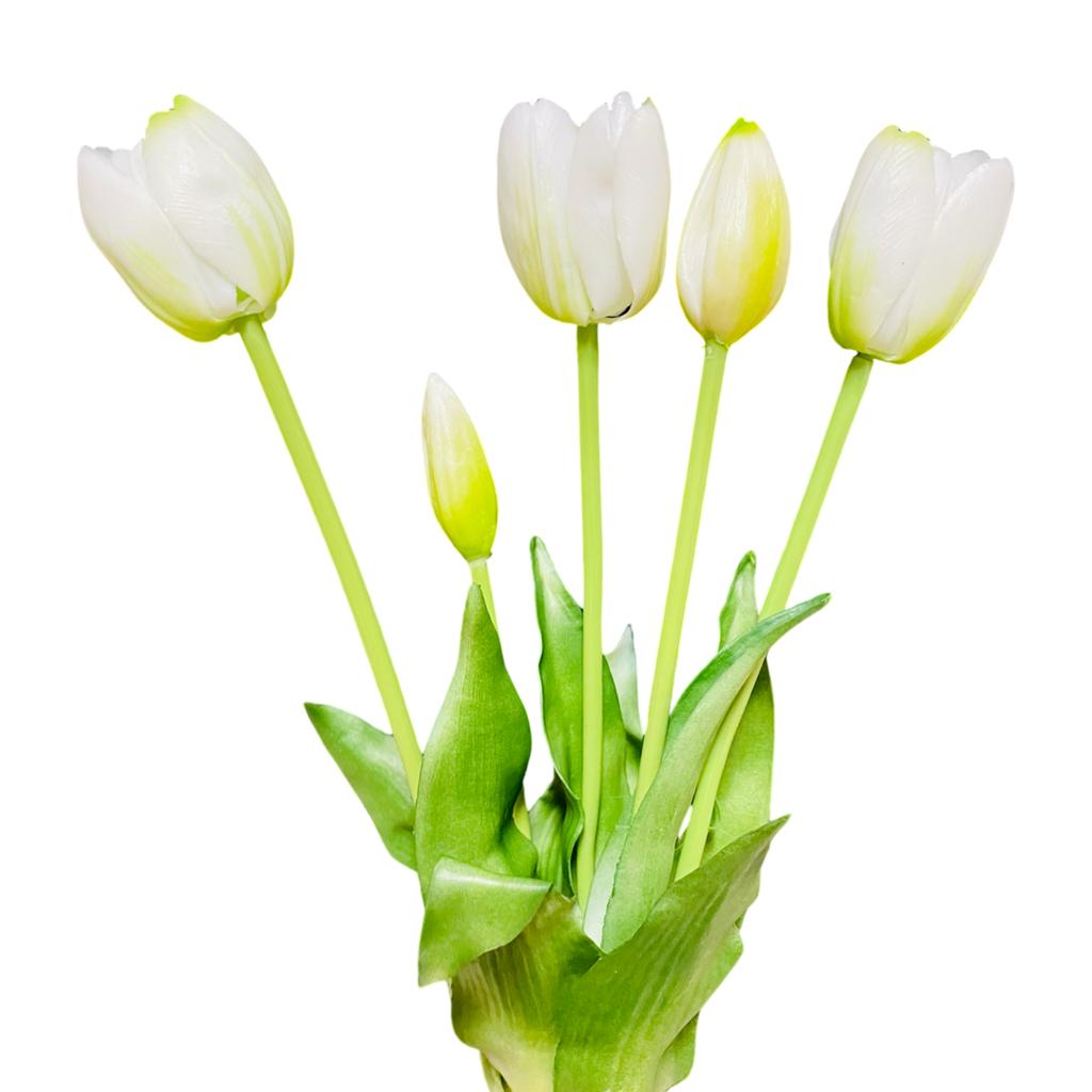 White tulips - Rubber bouquet with tulips 39 cm Real Touch color 6