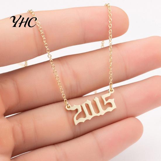 1980-2019 Birth Year Number Charm Pendant Stainless Steel Chain Necklace Jewelry