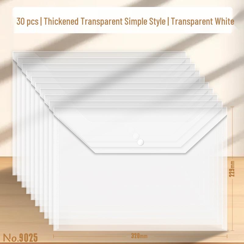 9021 Transparent File & Document Storage Bag - A4, Thickened, Waterproof, Plastic Button Closure