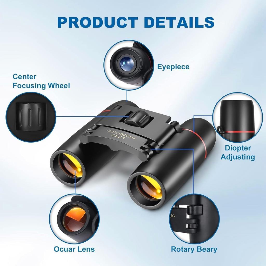 Portable Mini Binoculars,30x60 Zoom Wide View Angle Folding Binoculars Telescope with Low Light Night Vision for Outdoor,Bird