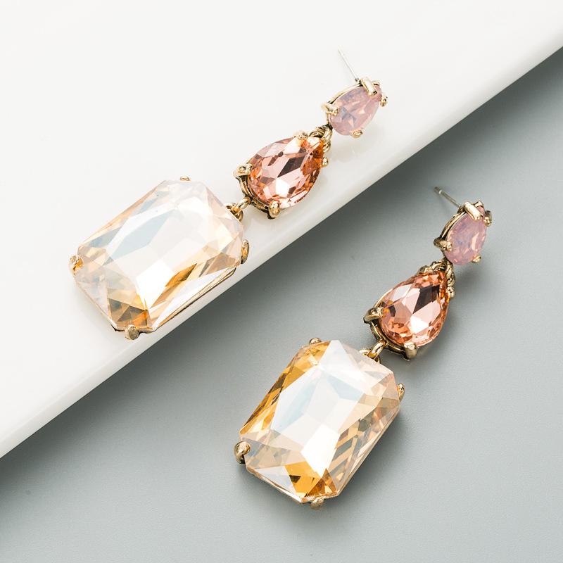 Boucles d'oreilles pendantes pour femmes, série de cristaux colorés, géométriques, grands strass, simples, polyvalentes