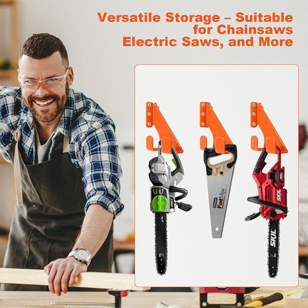 Premium Universal Chainsaw Holder Rust-Proof Metal Chainsaw Hanger Anti-Slip Hooks Space-Saving Storage Organizer Workshop