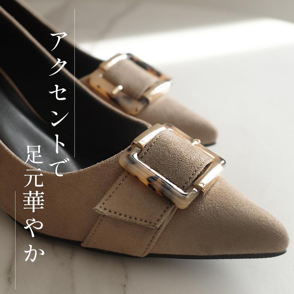 [AmiAmi] Women's Pointed Toe Pumps with Buckle, 6cm Heel, Comfortable for Walking, Leg-Lengthening Effect (Black (Smooth), 24.0cm-24.5cm) KH7544