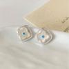 Elegant French Shell Flower Silver Rhombus Stud Earrings for Women - Exquisite High-End Fashion Jewelry