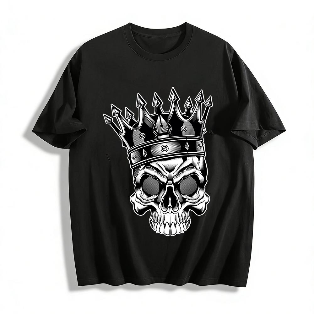 

Dark Skull Crown Print Edgy Street Style Loose Casual T-Shirt Pure cotton T-shirt XXS
