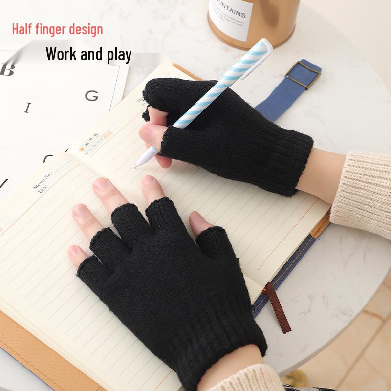 Unisex Wool Half-Finger Gloves for Autumn/Winter - Knitted Fingerless Gloves for Cycling & Typing