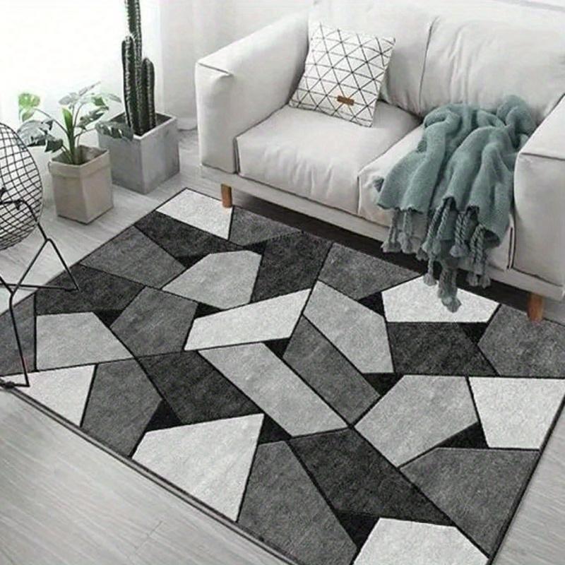 Modern Gray Geometric Non-Slip Area Mat, Durable Polyester, Absorbent, Ideal for Living Room and Bedroom Decor, Hand Wash Only