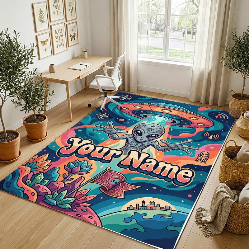 Adventure Alphabet Theme Soft Crystal Velvet Rug Custom Name & Text Print Non Slip Floor Rug for Bedroom Living Room