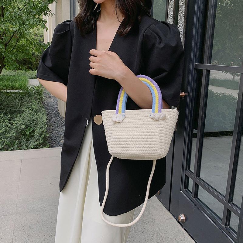 Adorable Rainbow Cloud Tote Bag Handcrafted Cotton Linen Weave Ideal For Beach Getaway