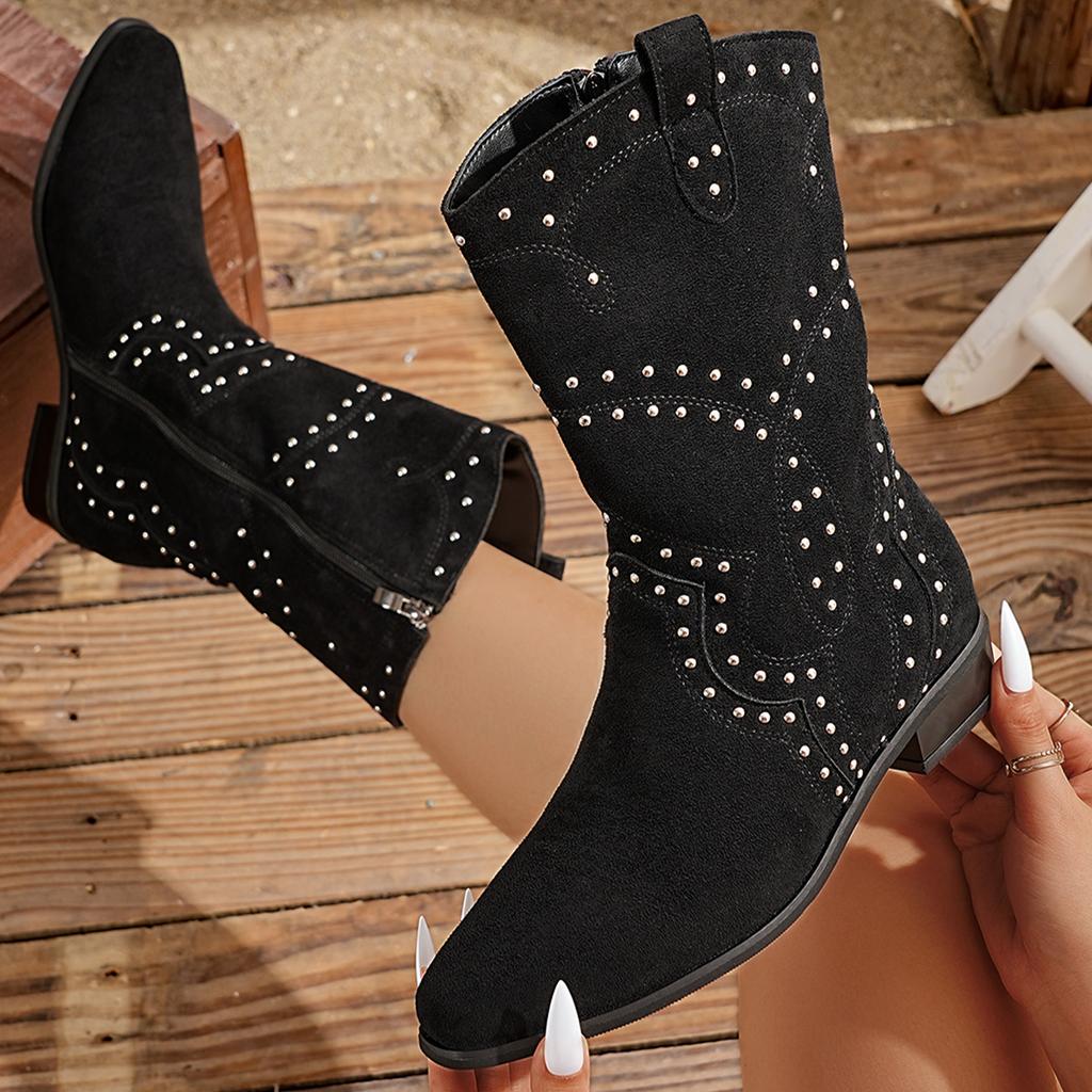 Vintage Women Ankle Boots Outdoor Solid Retro Mid Calf Boots Women Autumn Comfortable Shoes Casual Big Size Shoes for Women