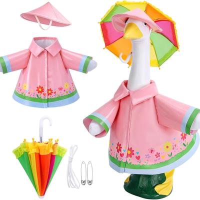 23 Inch Large Goose Outfit Set Porch Decoration Includes Raincoat Umbrella and Hat Suitable for Holiday Display Seasonal Use