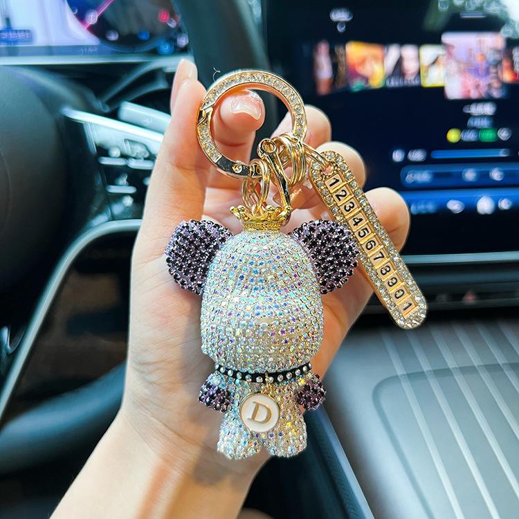 Nyckelring med strasspanda, anpassad bokstav och anti-förlustplatta