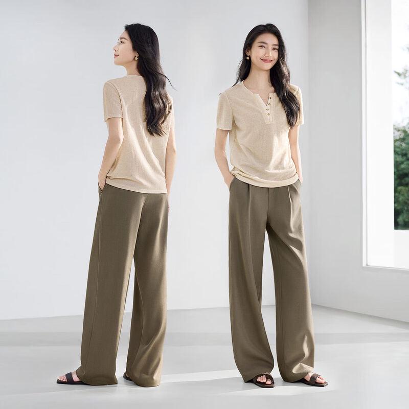 IHIMI Damen Sommer Leinen Henley Kurzarm Oberteil mit falscher Zweiteiler Optik