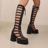 Plus Size Platform Ultra-High Thick Heel Hollowed Out Cross Tie Roman Style Women's Sandals Zippered Back Fashion Sandals