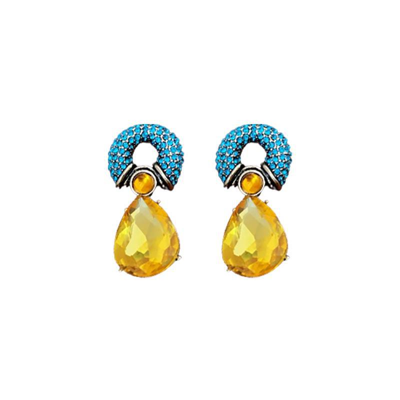 Vintage Silver Needle Diamond Circle & Water Drop Earrings – Retro Style