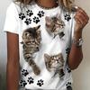 Plus Size Women's Casual Summer T-Shirt 3D Cat Print Loose Short Sleeve Crew Neck Tops Clothing