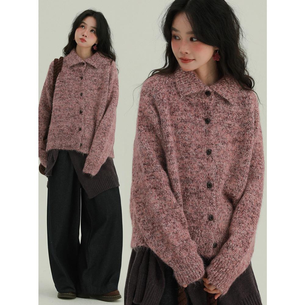 DIMANAF 2025 New Sweaters Buttons Turtleneck Cardigan Autumn Women Solid Knitting Loose