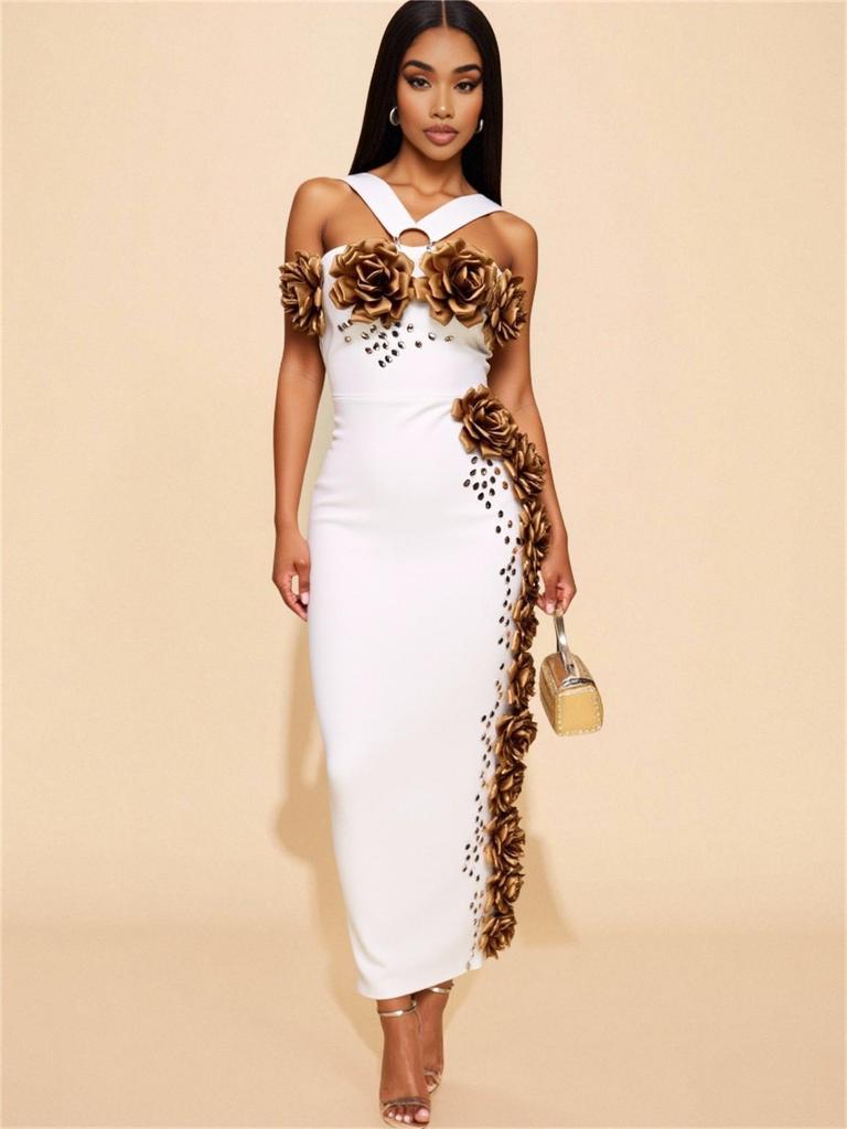 Floral One-Shoulder Bandage Party Dress - European & American African Fashion
