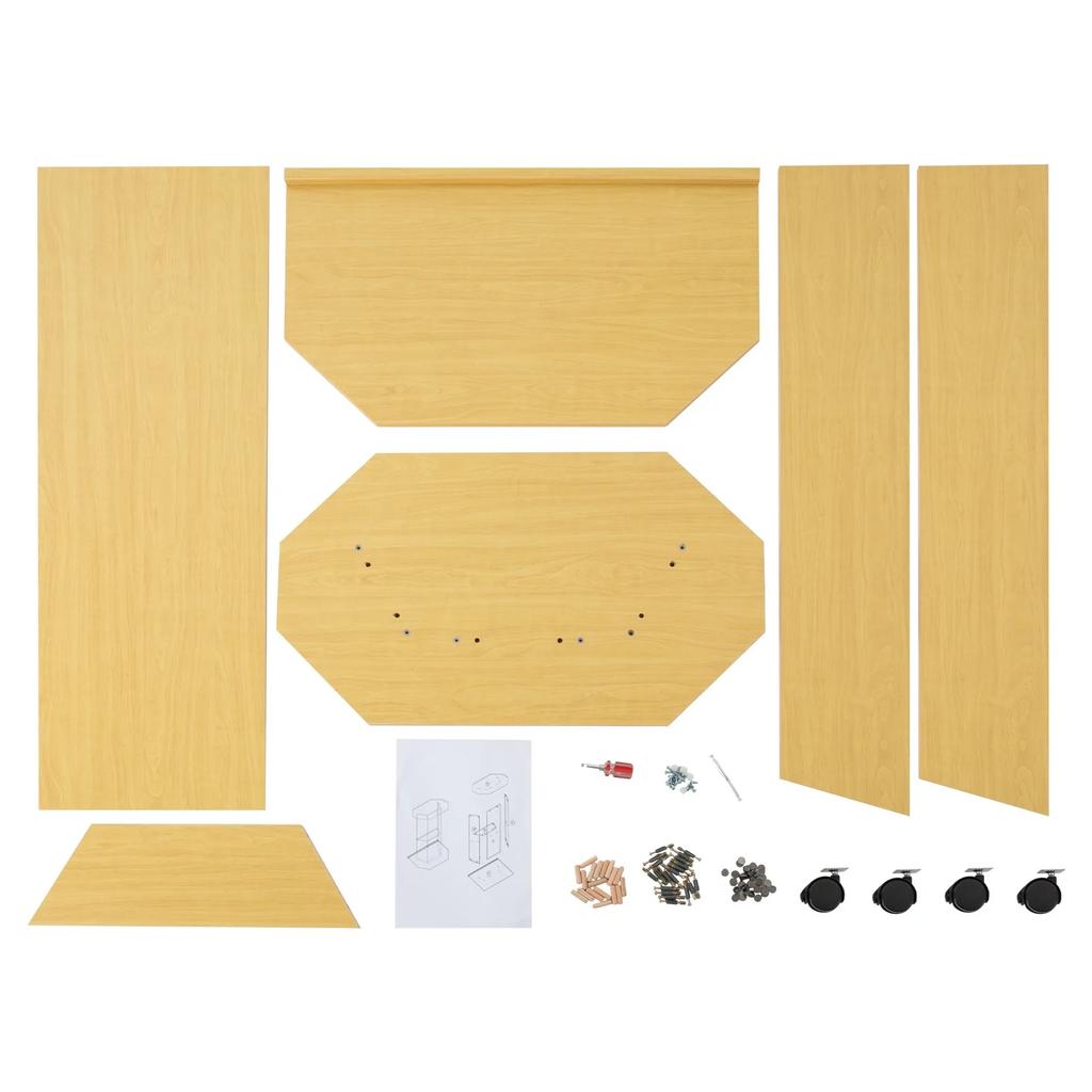 Modern Oak-Colored Wooden Lectern, Adjustable Presentation Stand for Classroom, Mobile Podium with Wheels, 30kg Load Capacity