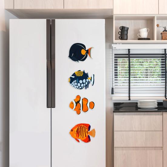 4 Stück Holzfisch Nautische Wanddekoration Rustikal Fischschwarm Wandkunst Küstenthema Ozean Wandskulptur für Seehaus Zuhause Badezimmer Schlafzimmer