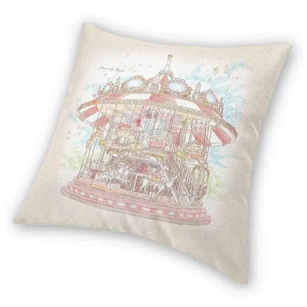 Pastel Circus Carousel Square Pillowcase Polyester Printed Zip Decor Throw Pillow Case Home Cushion Cover 45x45