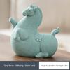 Modern Minimalist Ceramic Rocking Horse Ornament - Cute Green & Pink Tea Pet Decor for Home