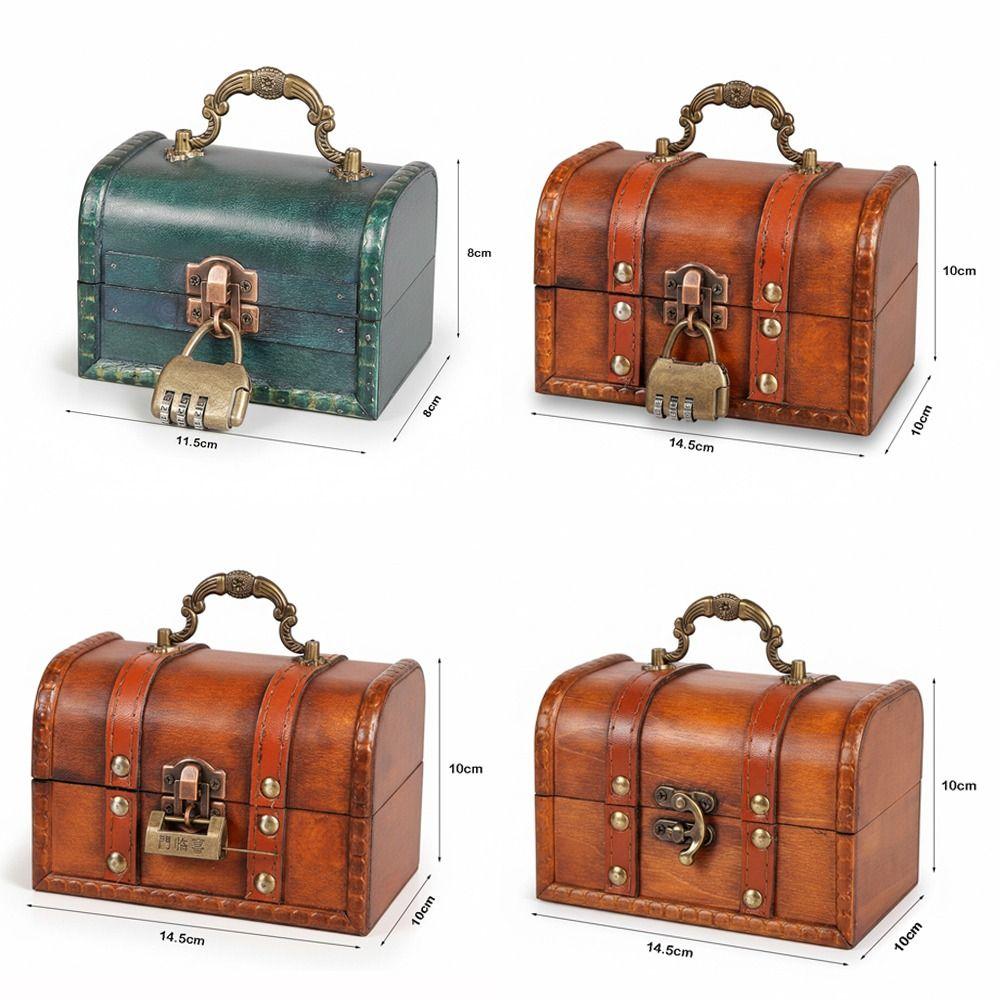 Password Lock Wooden Storage Box Key Unlocking Durable Trinket Box Retro Style Treasure Chest for Jewelry Art Collection