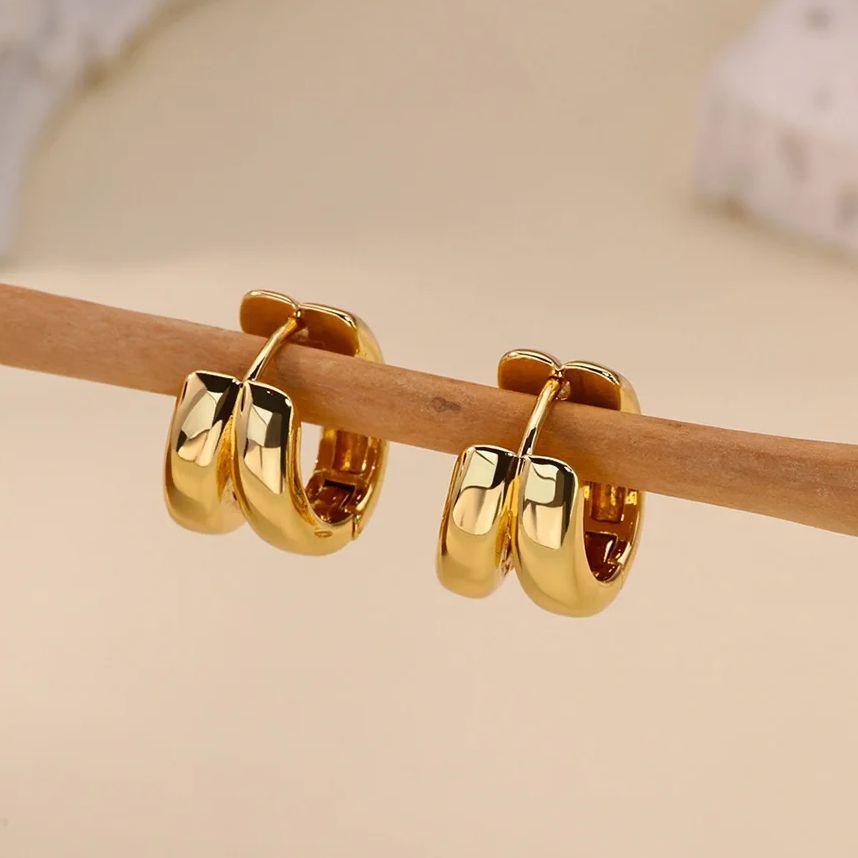 Classic Double Hoop Earrings for Women Chunky Stainless Steel Gold Earring Trend New in Minimalist Pendientes Jewelry
