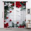 2PCS Sheer Curtains Christmas Pine Poinsettia Red Ball Berry Print, Window Voile Panels for Bedroom Living Room Xmas Home Decor