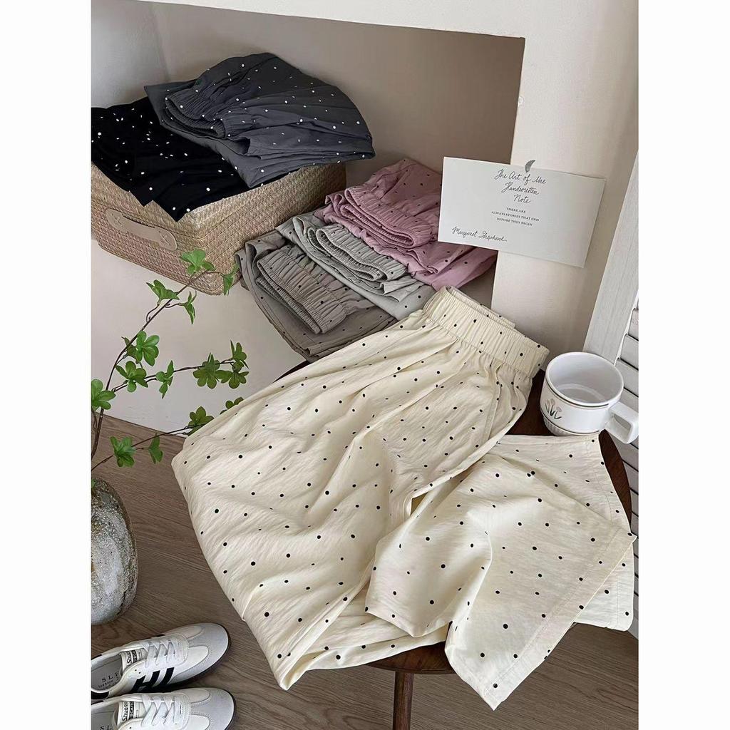 Summer Polka Dot Wide-Leg Yamamoto Pants: Women's Loose, Slimming, Drapey, Floor-Length Casual Pants