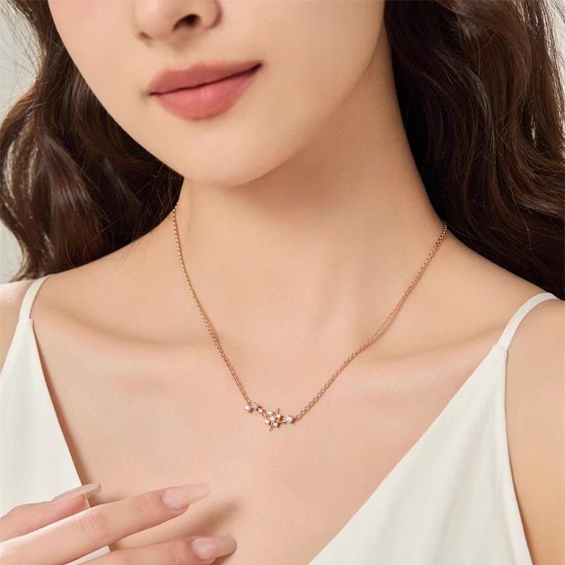 Eight-Pointed Star S925 Sterling Silver Gold-Plated Zircon Pendant Necklace, Women's Light Luxury High-End Niche Design.