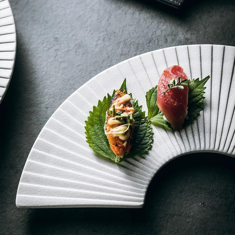 Ceramic frosted fan plate Japanese sushi plate dinner set plates and dishes Ceramic tableware Kitchen Bar Supplies