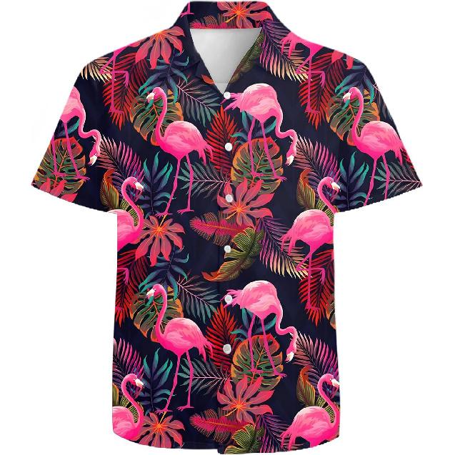 Mens Funny Hawaiian Shirts 3D Graphic Button Down Short Sleeve Tropical Holiday Beach Aloha Shirt Small фламинго розовый