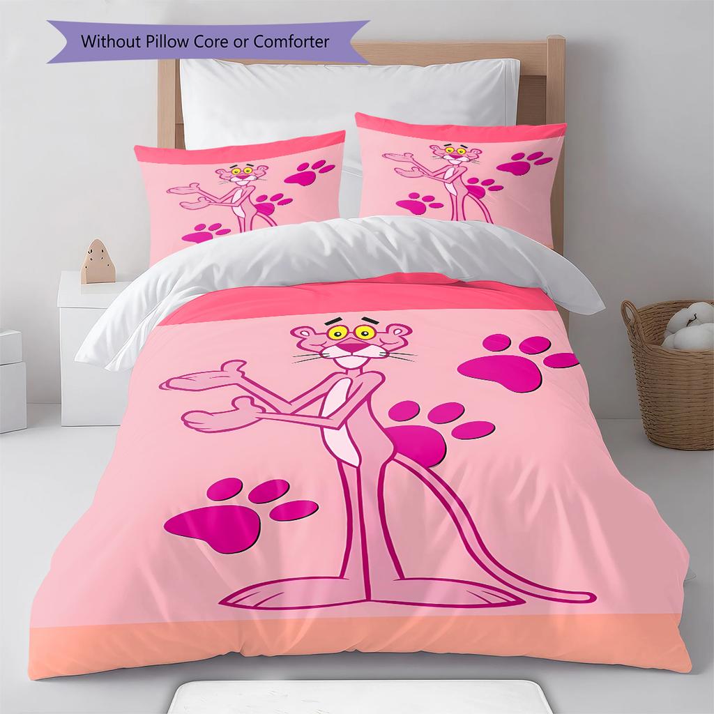 Pink Panther Pattern Bedding Quilt Set Quilt Cover Pillowcase Home Decoration Birthday Gift (1 * duvet cover + 2 * pillowcase, without core)