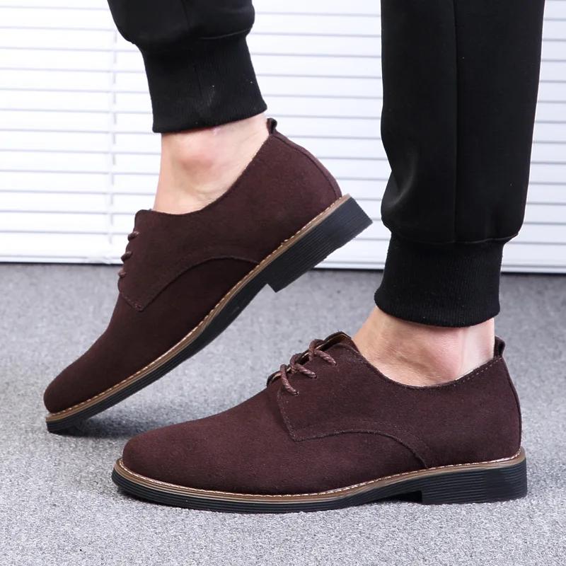 Nowe Męskie Zamszowe Skórzane Buty Codzienne Brytyjski Styl Szpiczasty Nosek Eleganckie Buty Modne Sznurowane Mokasyny
