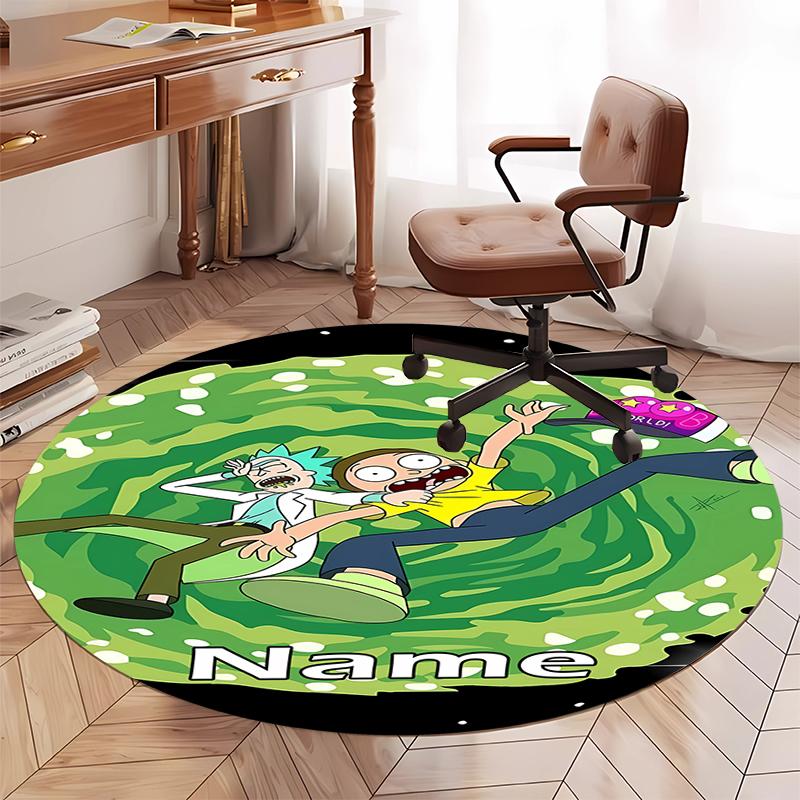 Custom Name Rick and Morty Printed Round Rug Carpet Chair Rug Area Rug Entryway Doormats,for Office Chair Living Room Bedroom Kitchen Room.