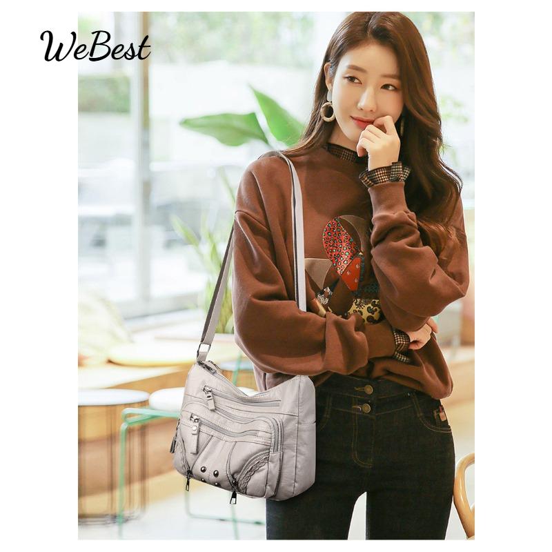 

Female Soft Leather Multi-layer Shoulder Crossbody Bag червоний