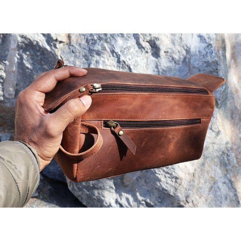 Buffalo Leather Toiletry Bag Groomsmen Gifts For Him Dopp Kit Leather Shaving Bag Wedding Anniversary Gift Mother's Day Gift