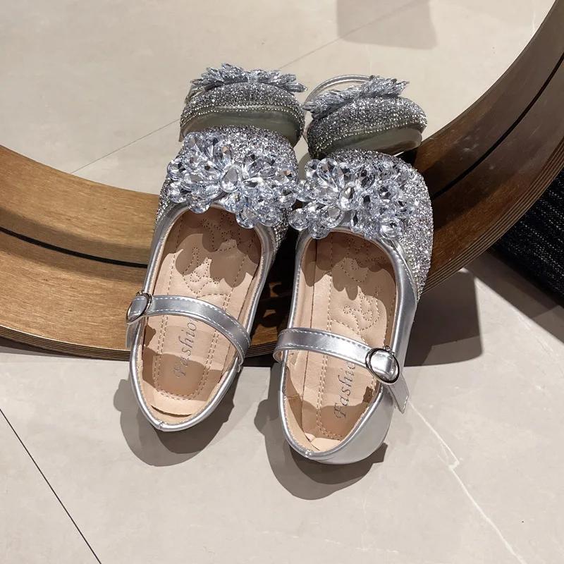 Kinder Lederschuhe Luxus Strass Mädchen Flache Schuhe Flach Hochzeit Party Vielseitig Kinder Freizeit Anzugschuhe Rutschfest