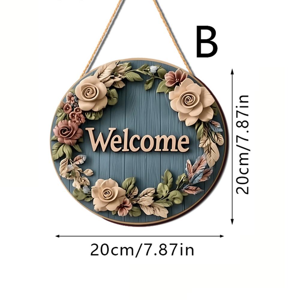 Home Decoration Wooden Spring Doorplate with Welcoming Circular Logo Creative Home Wooden Sign Pendant Decoration