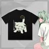 Anime Chainsmoker Katze Yani Neko Q Version Grafik T-Shirt Unisex Gewaschene Baumwolle Kurzarm Streetwear Student Sommer Freizeit Oberteil