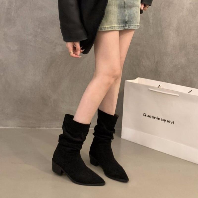 Huge Good-looking Thick Heel High Heel Medium Boots Children's New Autumn Western Pile Boots Short Boots Martin Boots