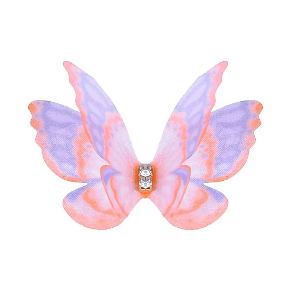 50Pcs 3D Organza Fabric Butterfly Appliques Double-layer Translucent Chiffon Butterfly Embroidered Patches Gradient Color
