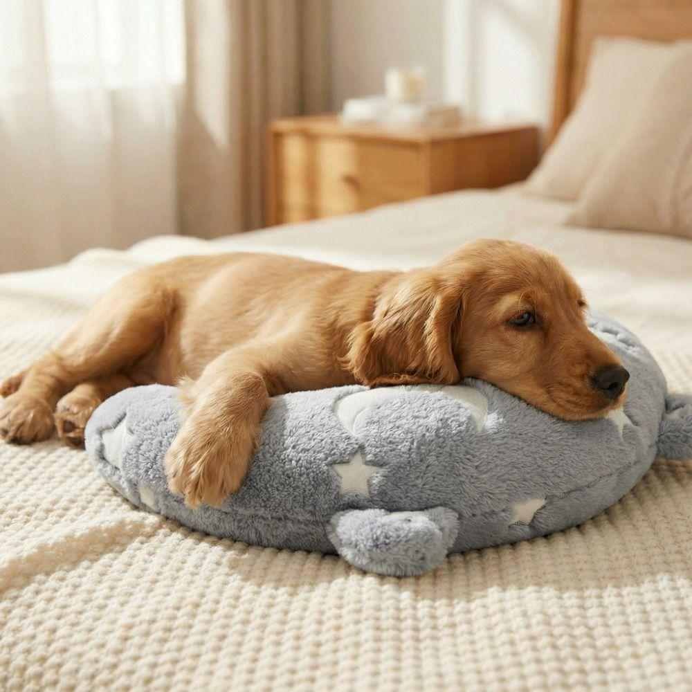 Plush Cat Glowing Pillow Moon Star Dog Sleep Mat Cartoon U-Shaped Pet Pillow  Indoor