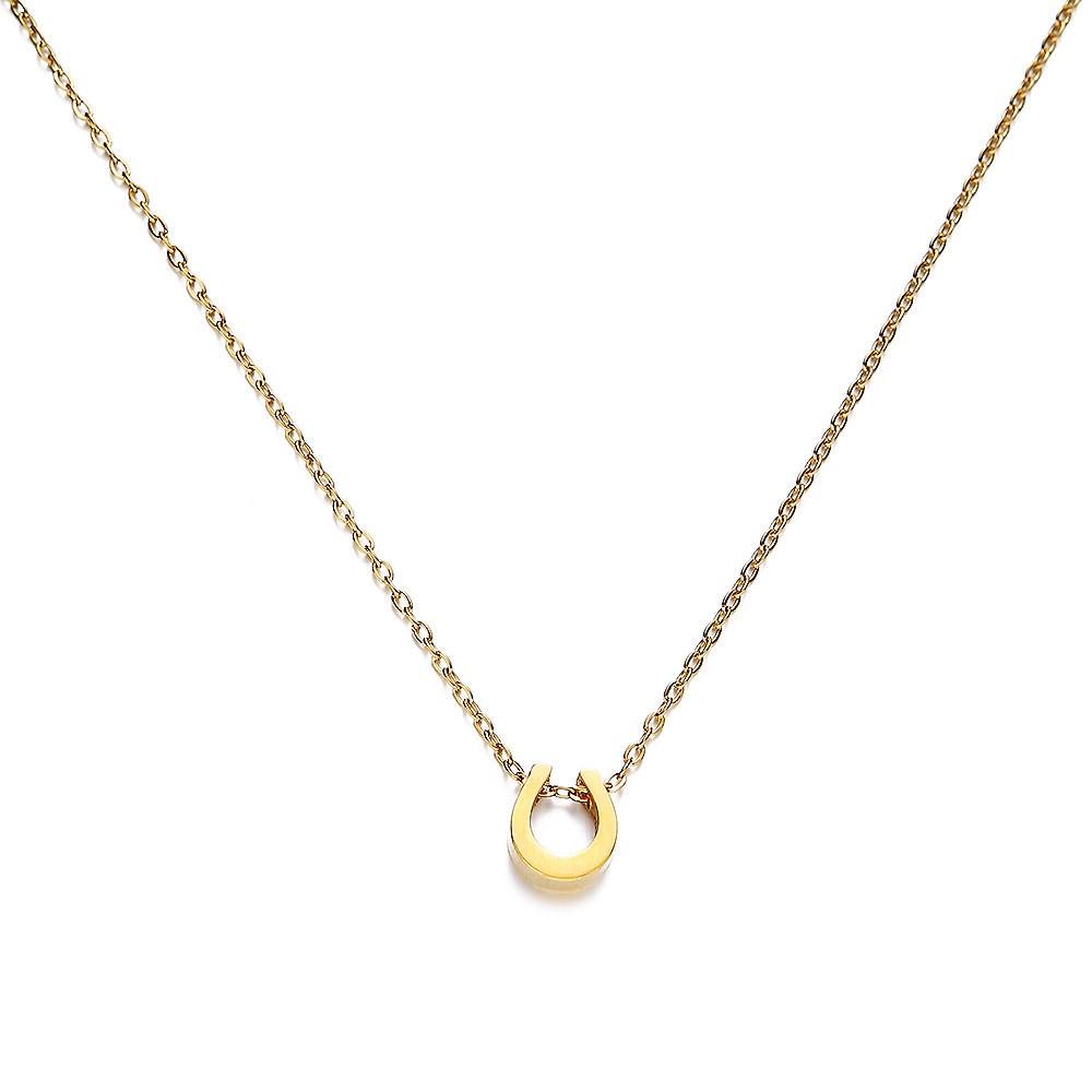 Korean Style Stainless Steel U-Shaped Pendant Necklace with Lobster Clasp Adjustable Chain - Christmas Gift