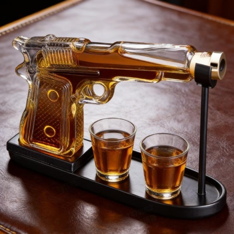Pistol Shape Whiskey Decanter Set with 2 Shot Glasses – Novelty Gun Liquor Dispenser for Bar, Man Cave, Groomsmen Gift